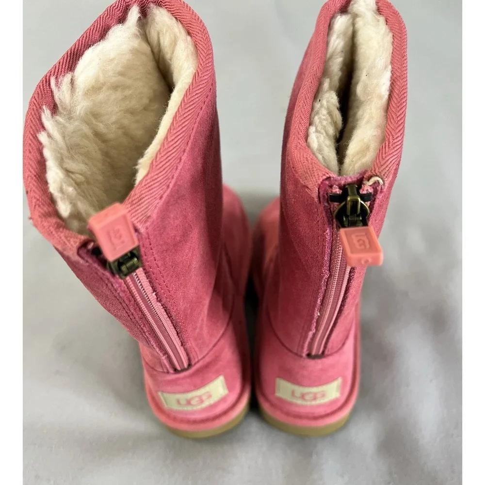 UGG Lil Sunshine II Back Zipper Suede Kids Boots Pink ‎ Size 1